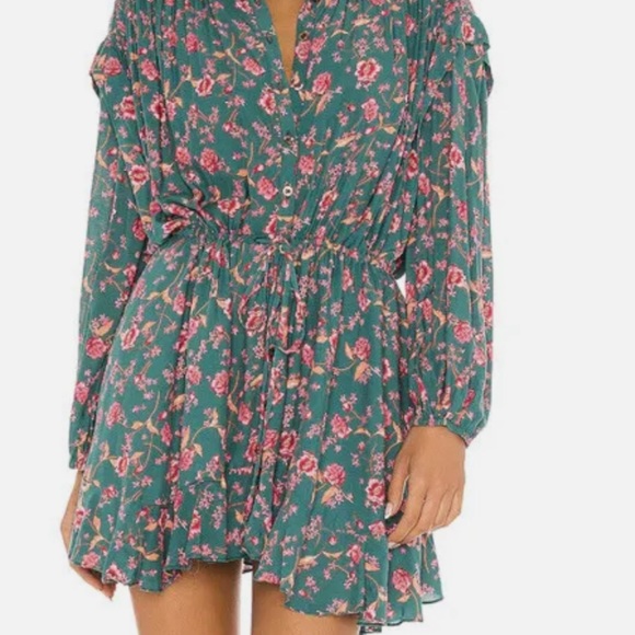 NWT Free People Emerald Flower Fields Long Sleeve Button Mini Dress - Picture 3 of 12